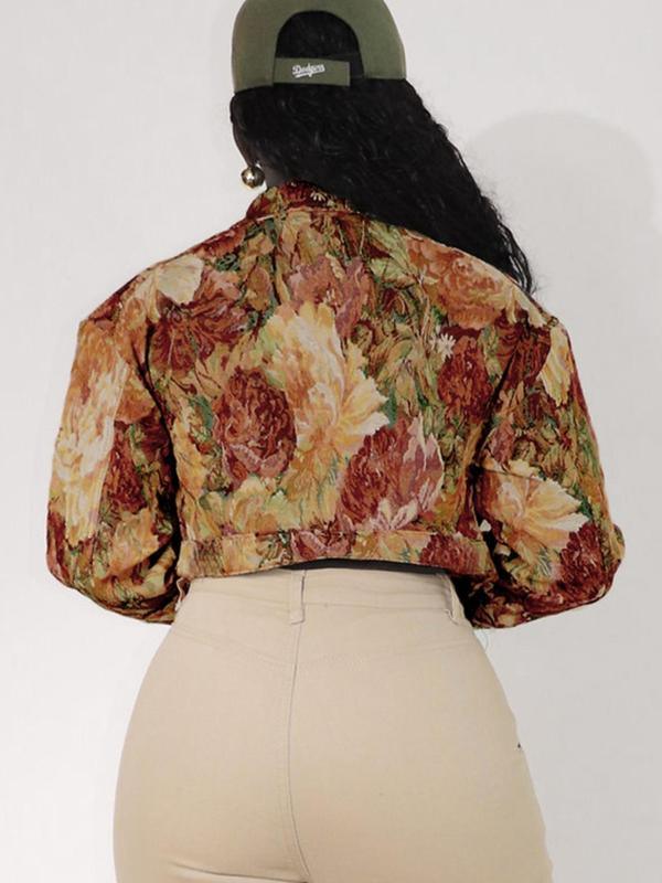 SIDA™ - Chic Floral Print Crop Long Sleeve Jacket - MABEL LONDON