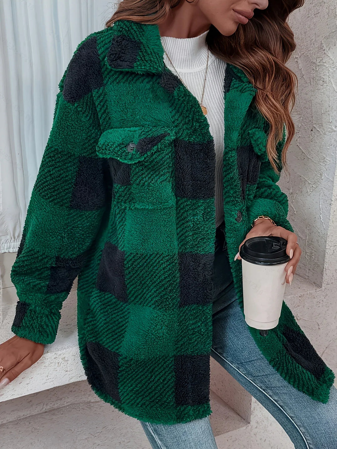 Lina – Cozy Plaid Knit Jacket - MABEL LONDON