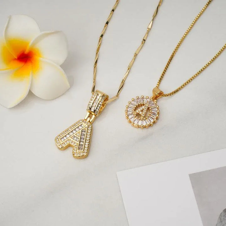 AISHA™ - Elegant 2-Pack Initial Letter Pendant Necklaces - MABEL LONDON