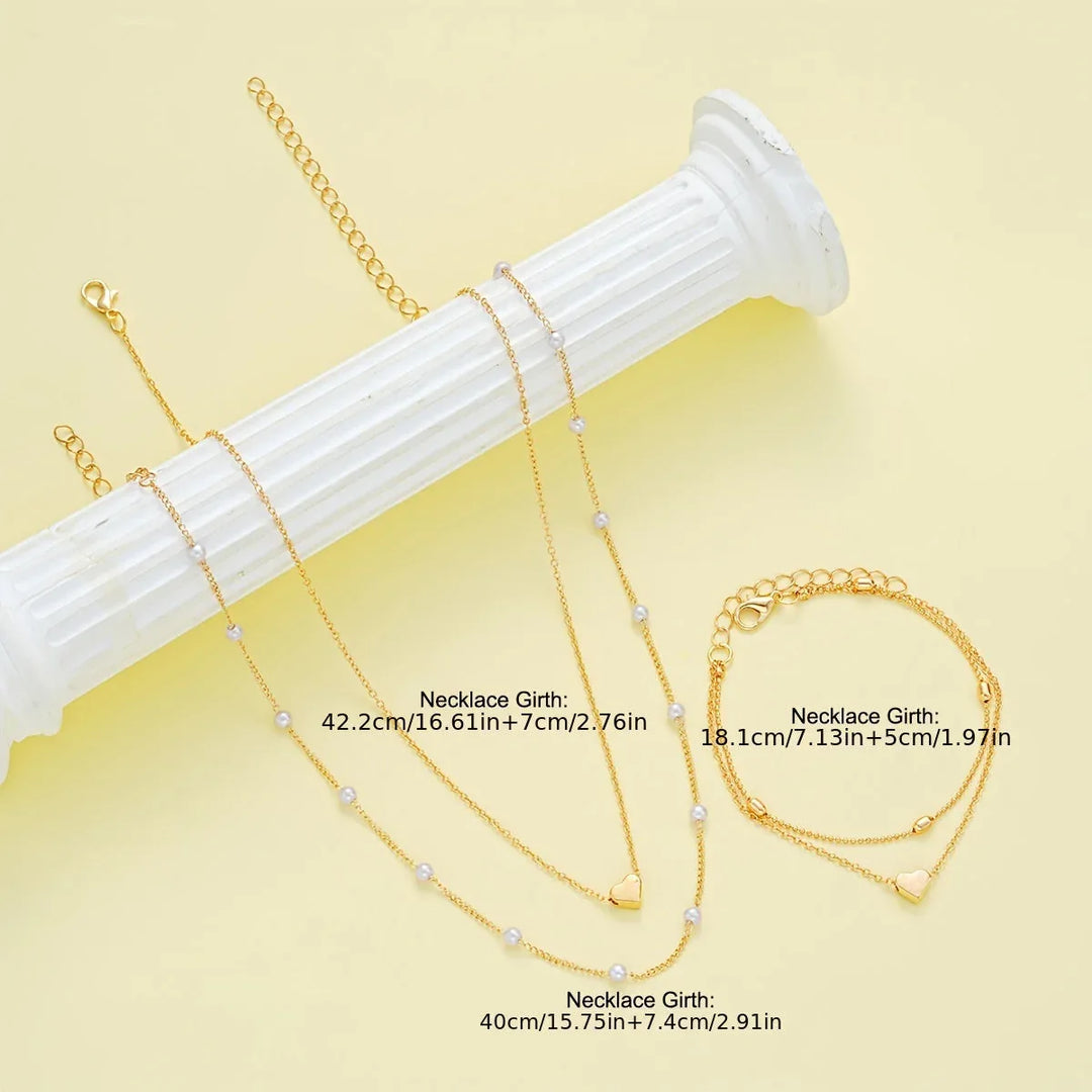 Simple Heart Necklace & Bracelet Set - MABEL LONDON
