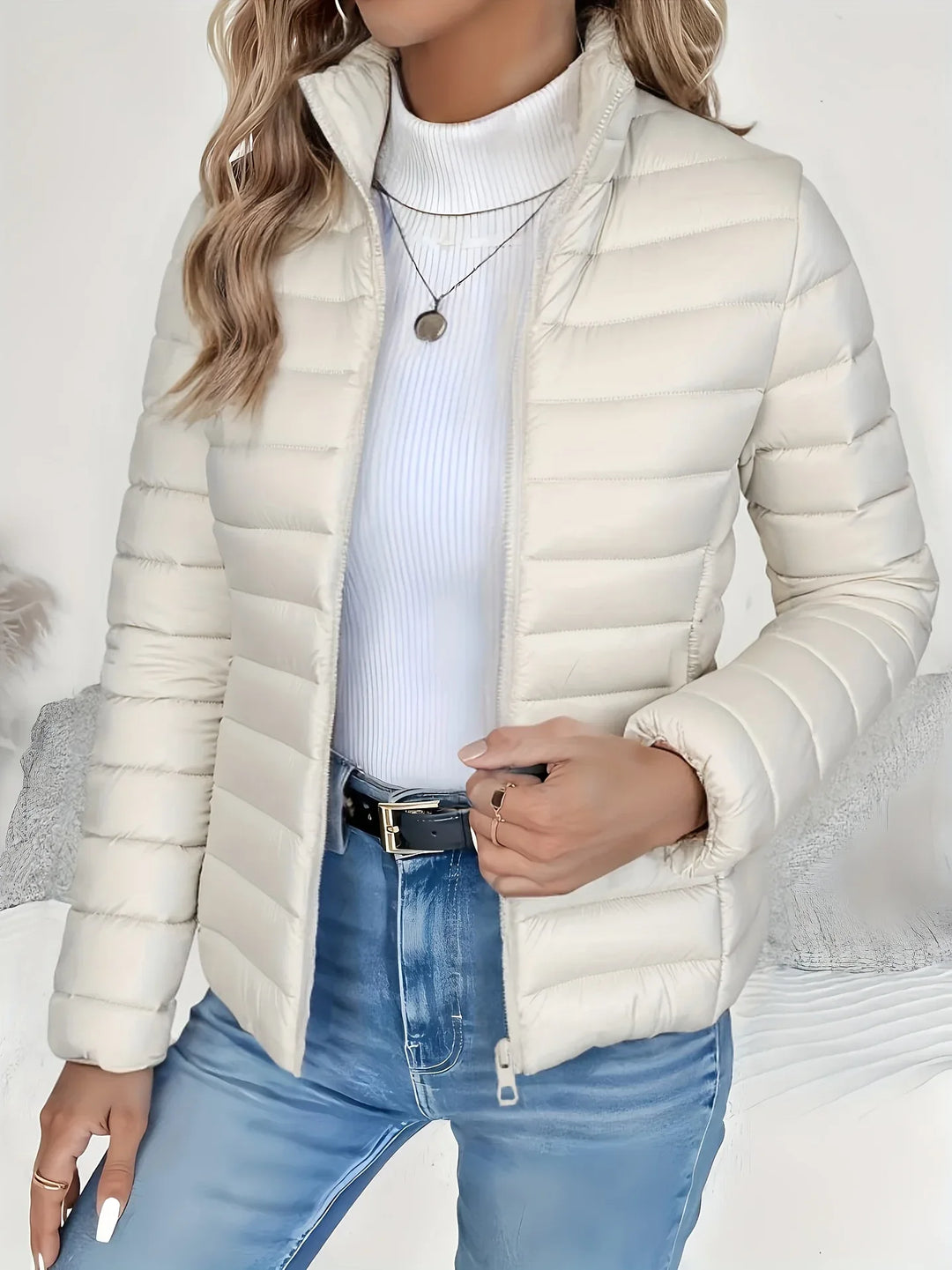 Nalia – Quilted High-Neck Jacket - MABEL LONDON