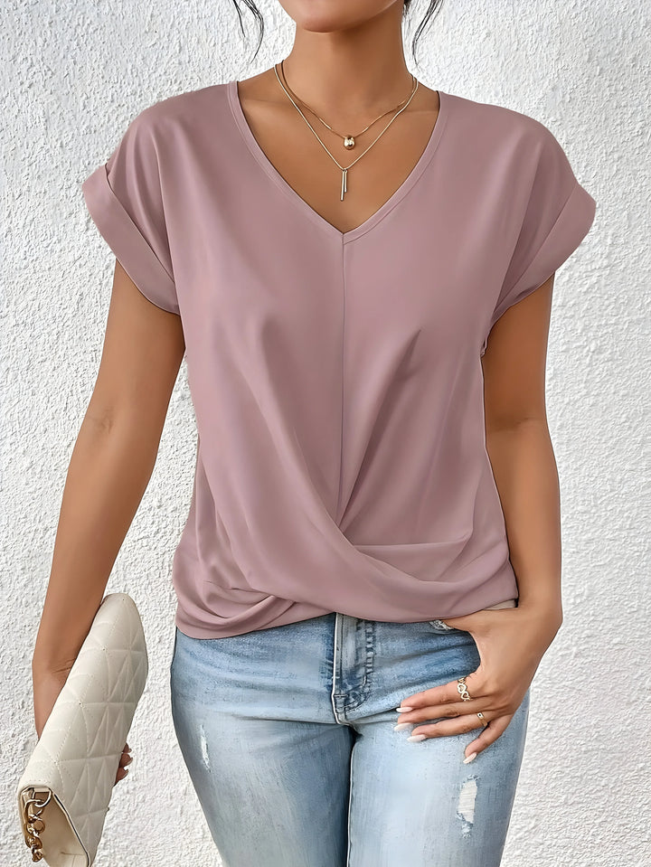 MEIKA™ – Classic Twist Detail V-Neck Top - MABEL LONDON