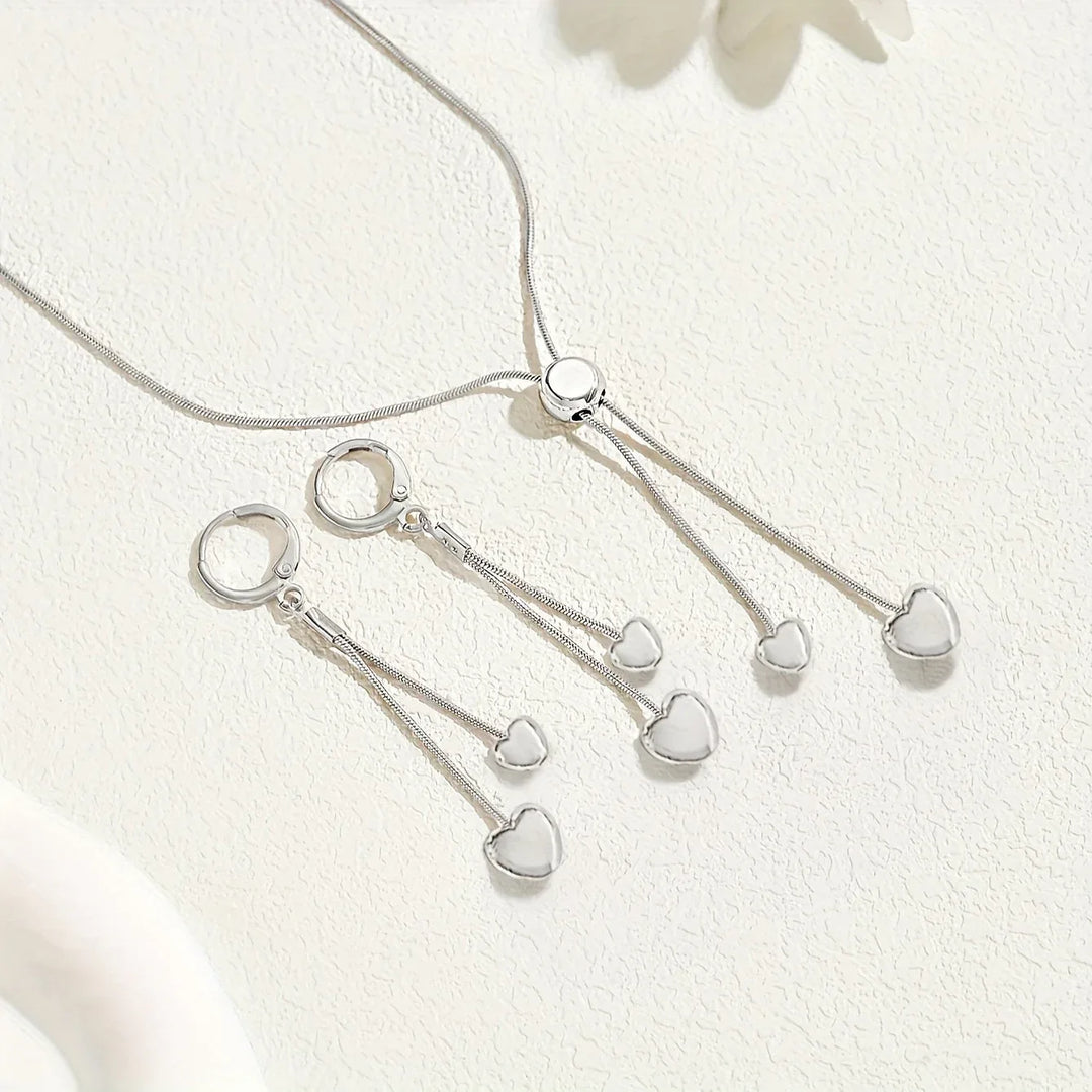 Adjustable Heart Pendant Necklace & Earrings Set - MABEL LONDON