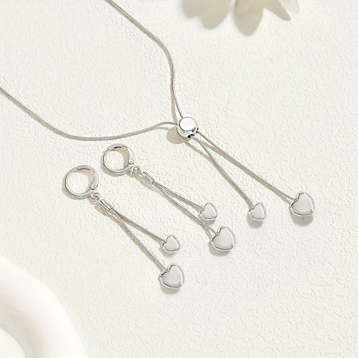 Adjustable Heart Pendant Necklace & Earrings Set - MABEL LONDON