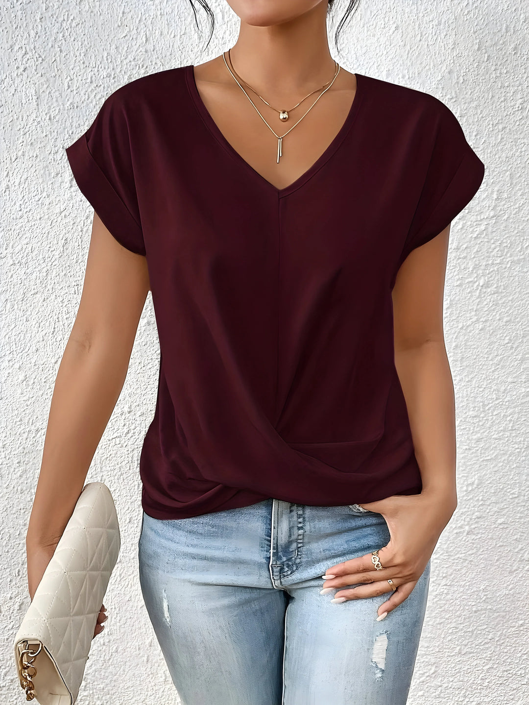 MEIKA™ – Classic Twist Detail V-Neck Top - MABEL LONDON