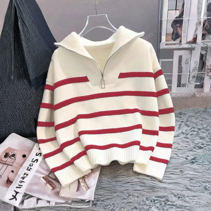 NEVAEH™ - Chic Striped Long Sleeve Collared Top - MABEL LONDON