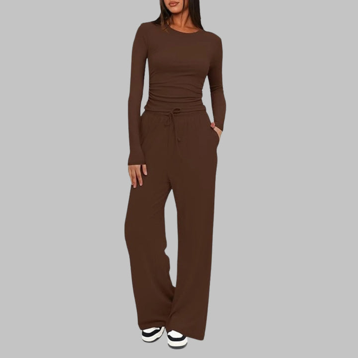 BELLE™ - Casual Long Sleeve Top and Wide Leg Pants Set - MABEL LONDON