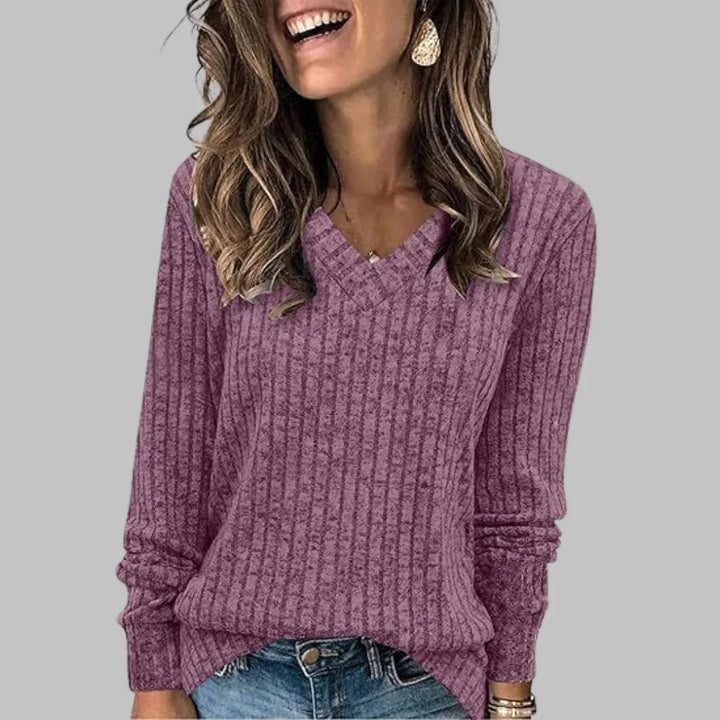 KASHA™ - Casual V-Neck Long Sleeve Sweater - MABEL LONDON