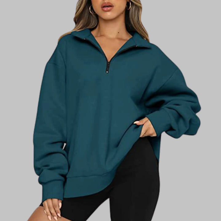 TENLEY™ - Casual Oversized Half Zip Long Sleeve Sweatshirt - MABEL LONDON