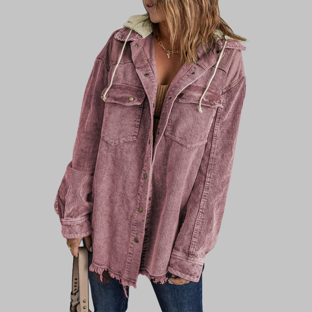 DABRINA™ - Classic Button Down Long Sleeve Hooded Jacket - MABEL LONDON