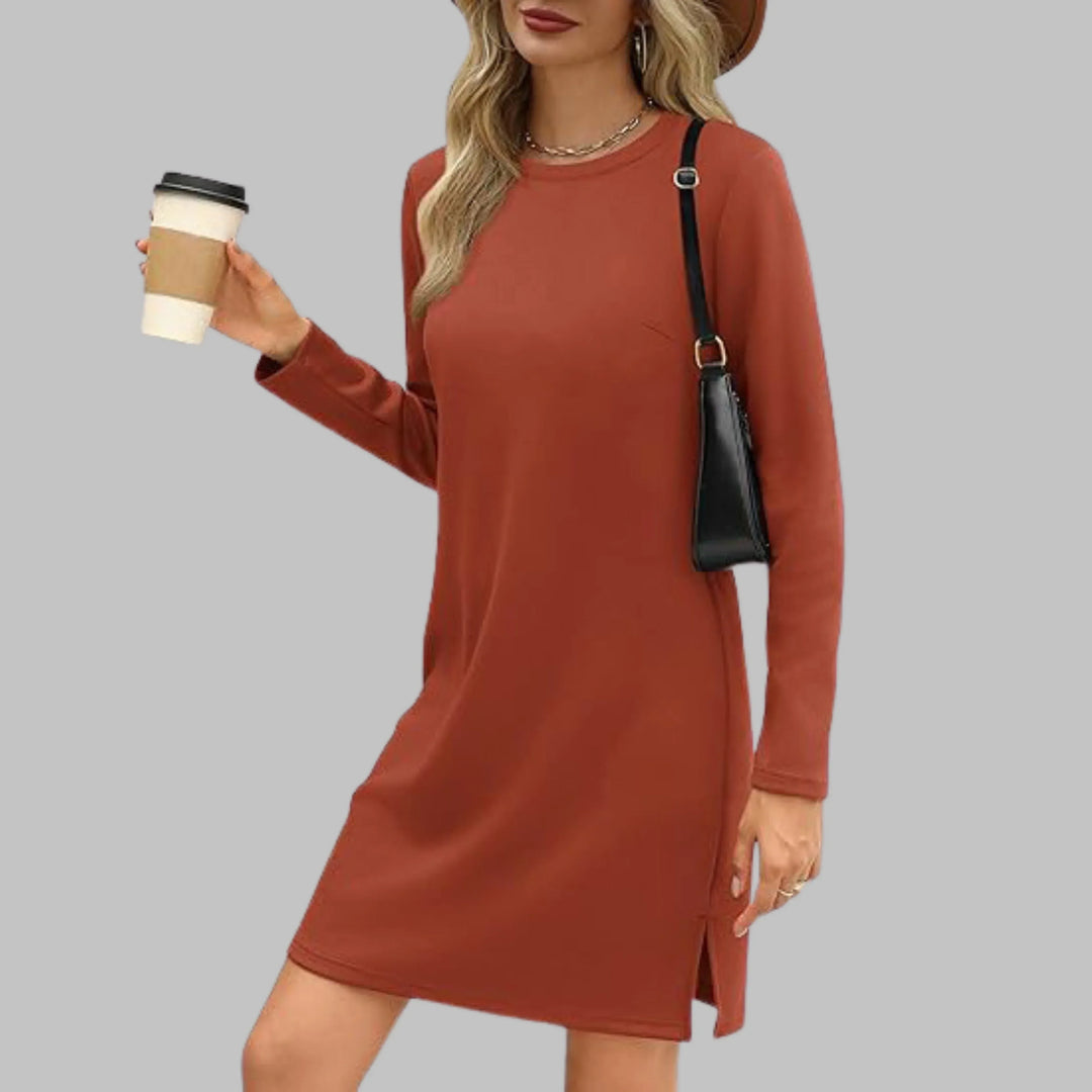 TATLO™ - Casual Long Sleeve Round Neck Mini Dress - MABEL LONDON
