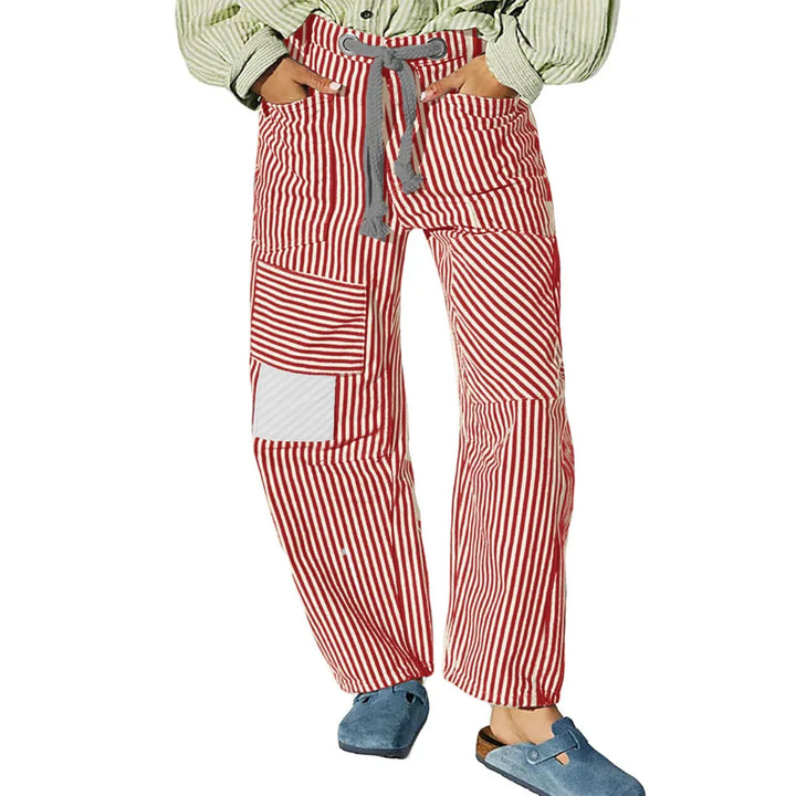 PERLAH™ – Chic Stripe Drawstring Wide-Leg Pants - MABEL LONDON