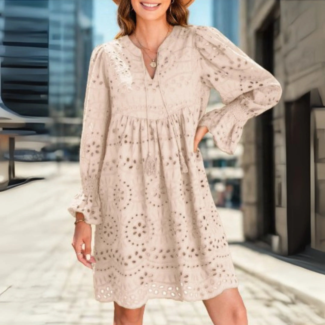 ANIM™ - Classy Tassel V-Neck Long Sleeve Mini Dress - MABEL LONDON