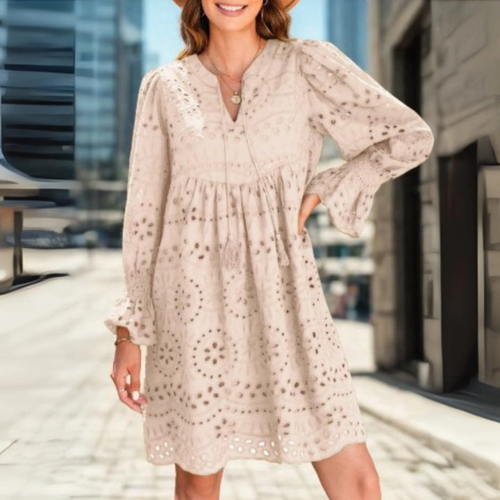 ANIM™ - Classy Tassel V-Neck Long Sleeve Mini Dress - MABEL LONDON