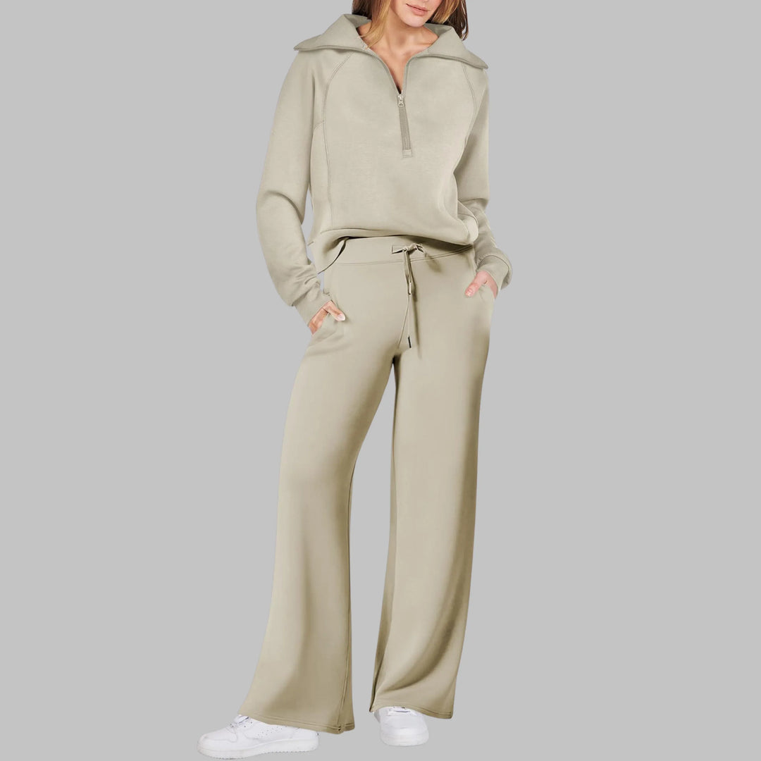 UDAY™ - Comfy Half Zip Sweatshirt and Wide Leg Pants Set - MABEL LONDON