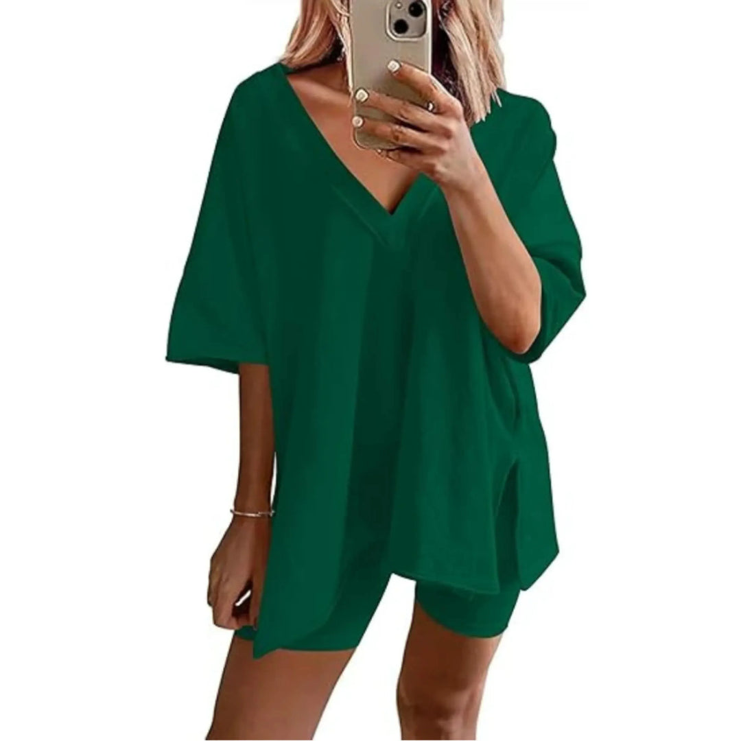 RAMLYN™ – Casual Oversized V-Neck and Short Set - MABEL LONDON