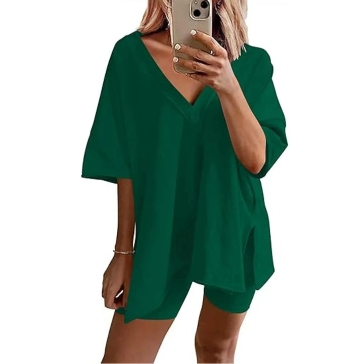 RAMLYN™ – Casual Oversized V-Neck and Short Set - MABEL LONDON