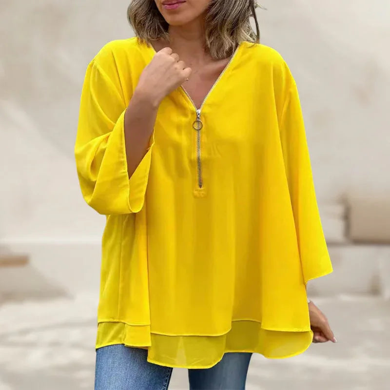 Selindra | Stylish V-Neck Flowy Top - MABEL LONDON