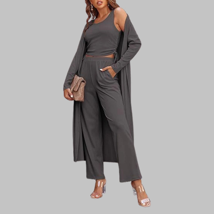 SANORA™ - Casual Lightweight Three Piece Long Cardigan Drawstring Top and Pants Sleepwear - MABEL LONDON