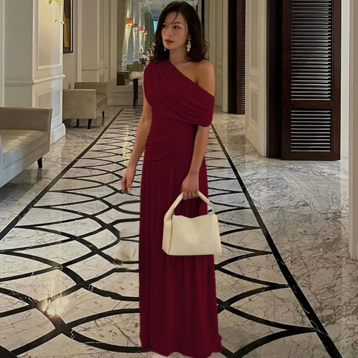 TALIA™ - Elegant One Shoulder Evening Maxi Dress - MABEL LONDON