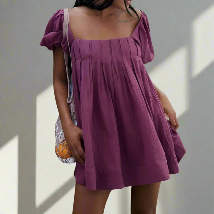 DALAWA™ - Chic Summer Puff Sleeve Square Neck Mini Dress - MABEL LONDON