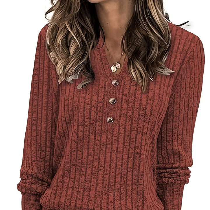 Mira – Soft Ribbed V-Neck Knit Top - MABEL LONDON