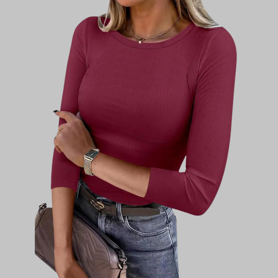 DAVINA™ - Casual Plain Crewneck Slim-Fit Top - MABEL LONDON