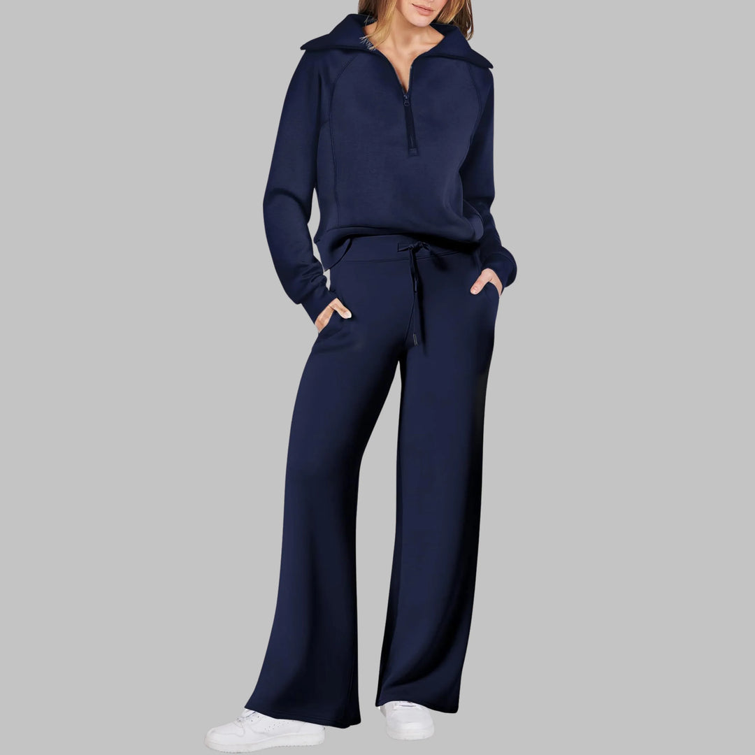 UDAY™ - Comfy Half Zip Sweatshirt and Wide Leg Pants Set - MABEL LONDON