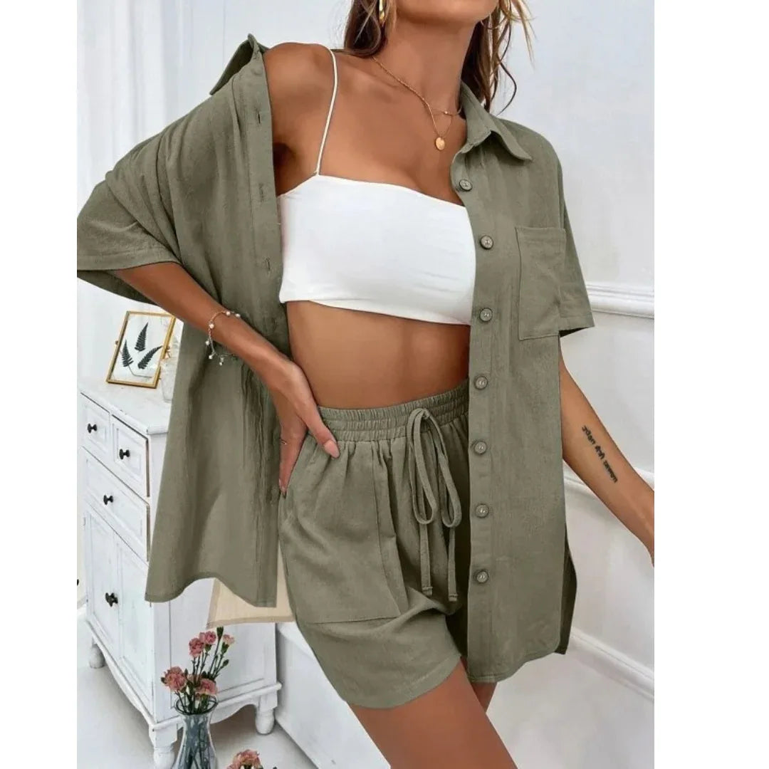 KRISTINE™ – Casual Summer Button-Down Lounge Set - MABEL LONDON