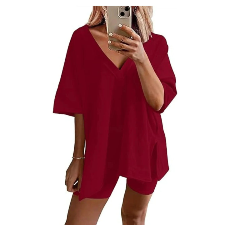 RAMLYN™ – Casual Oversized V-Neck and Short Set - MABEL LONDON