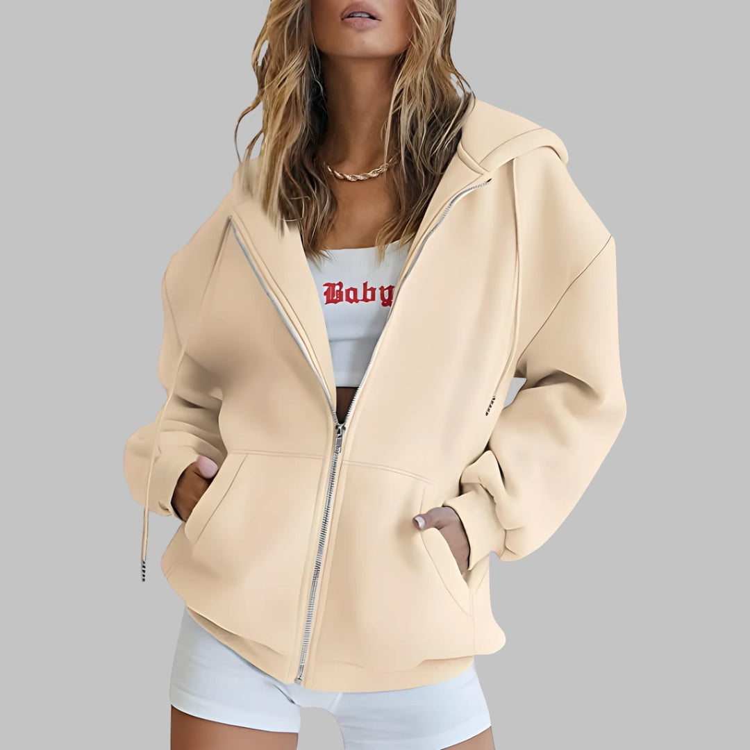 DARA™ - Classic Zip Up Oversized Hooded Jacket - MABEL LONDON