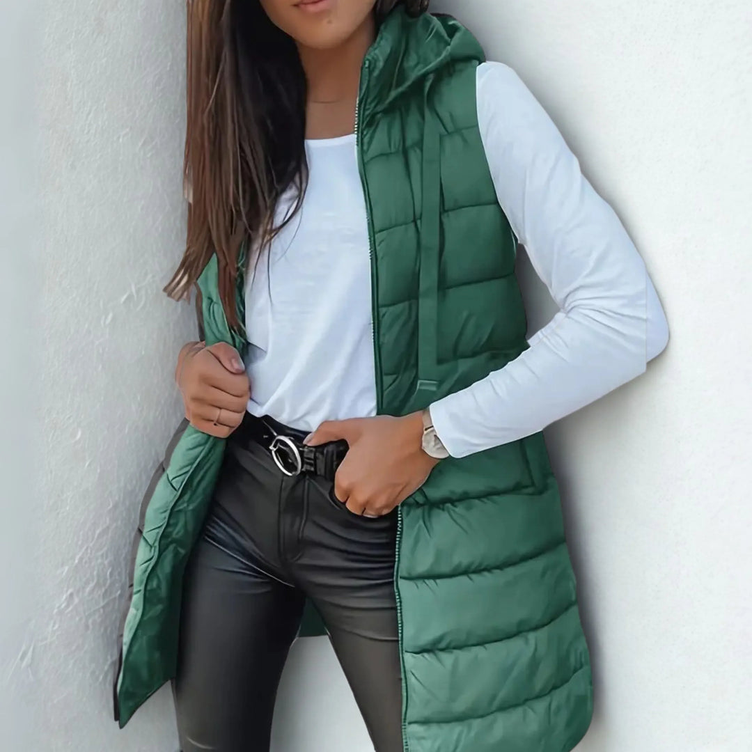 RAIN™ - Casual Sleeveless Hood Long Puffer Vest - MABEL LONDON