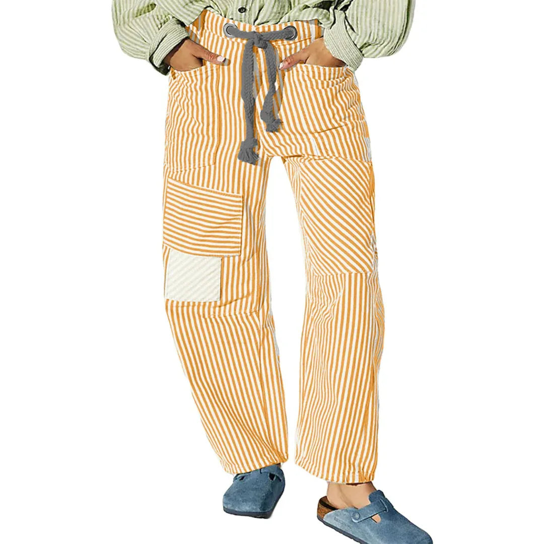 PERLAH™ – Chic Stripe Drawstring Wide-Leg Pants - MABEL LONDON