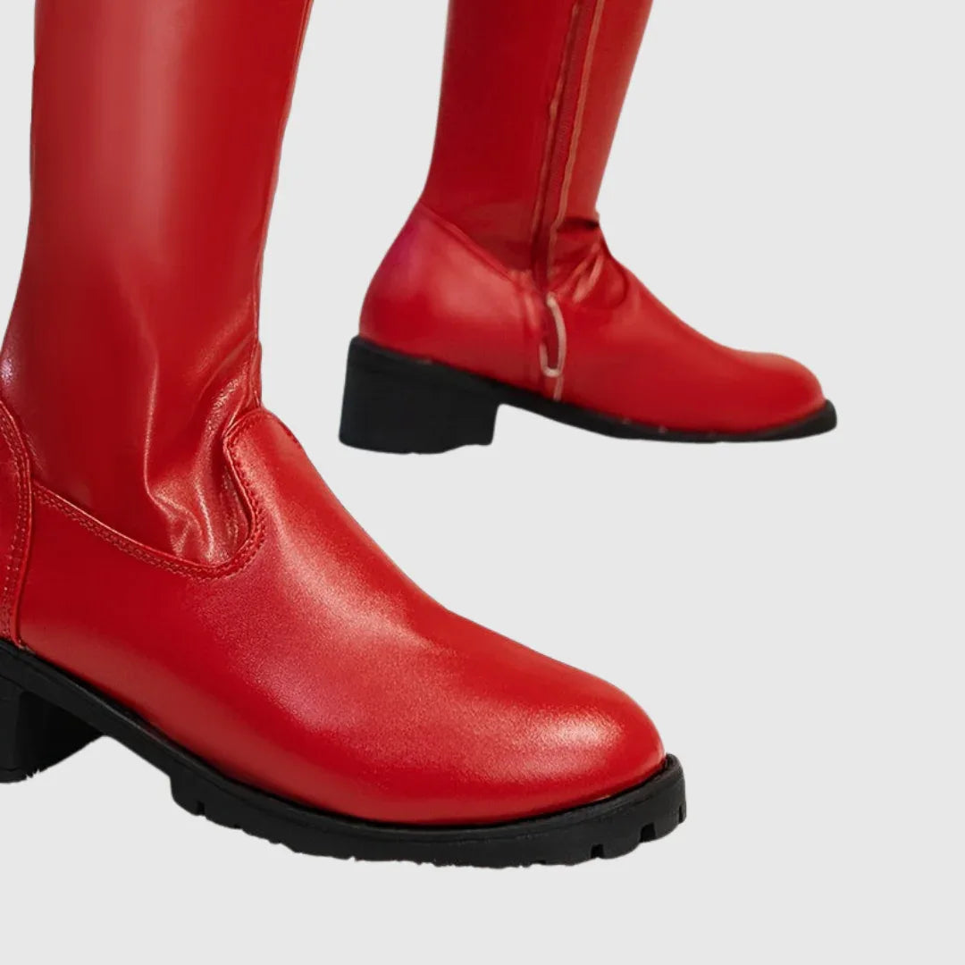 Fenisse | Chunky Heel Thigh-High Leather Boots - MABEL LONDON