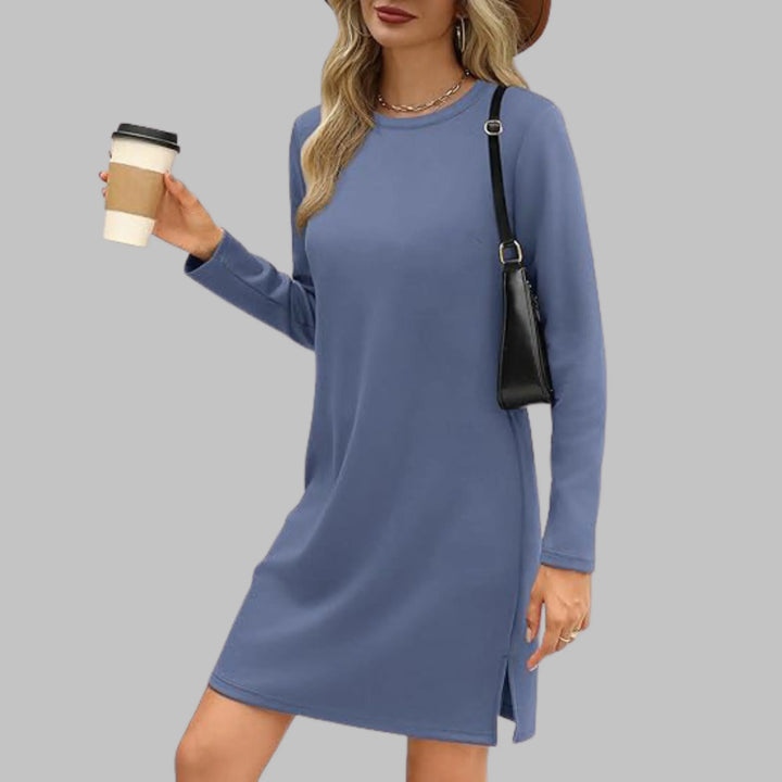 TATLO™ - Casual Long Sleeve Round Neck Mini Dress - MABEL LONDON