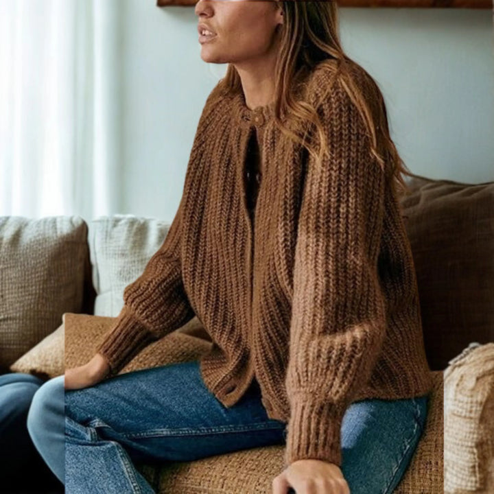 ELOWEN™ - Comfy Plain Button Down Long Sleeve Round Neck Cardigan - MABEL LONDON