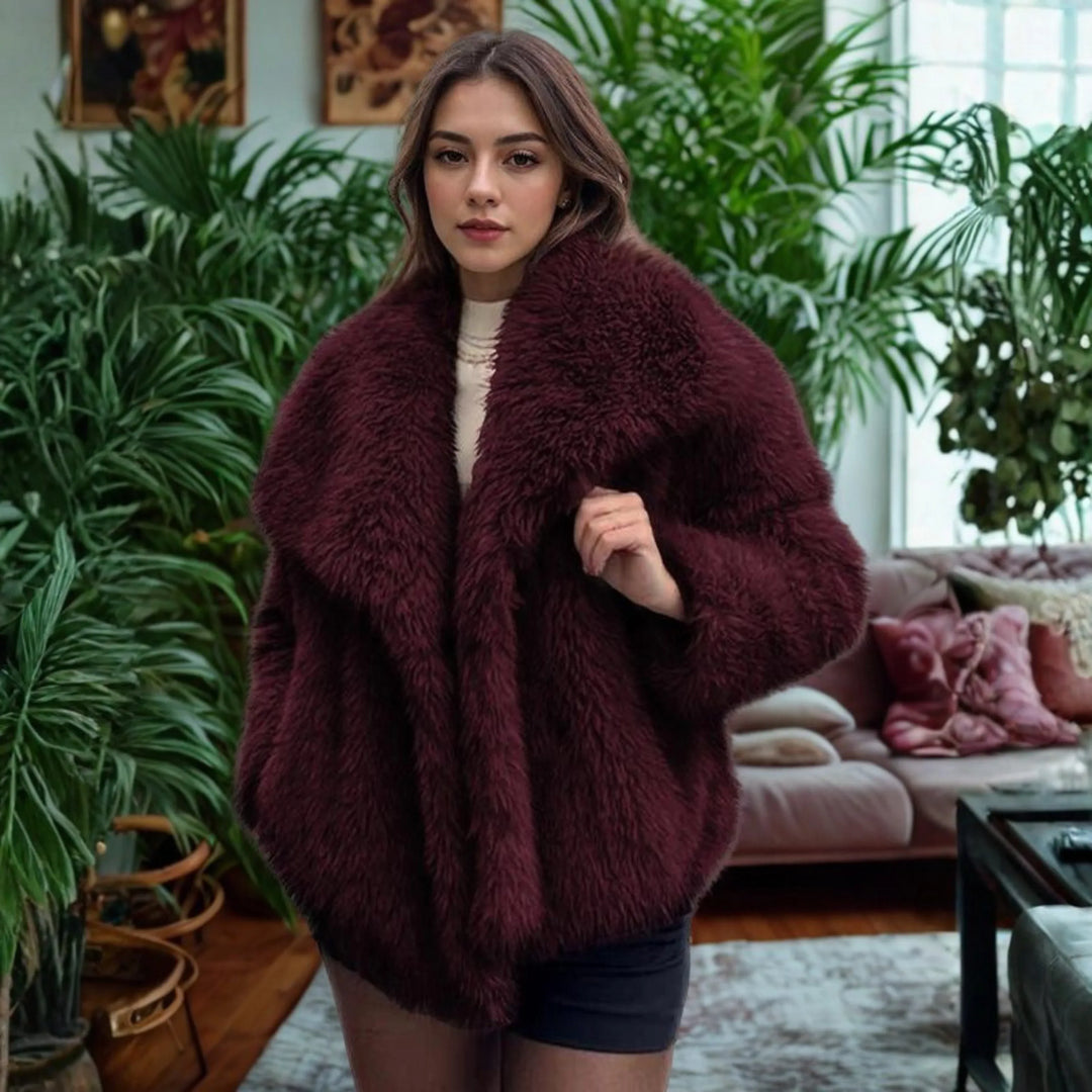 CORRINE™ - Classy Long Sleeve Collared Fuzzy Coat - MABEL LONDON
