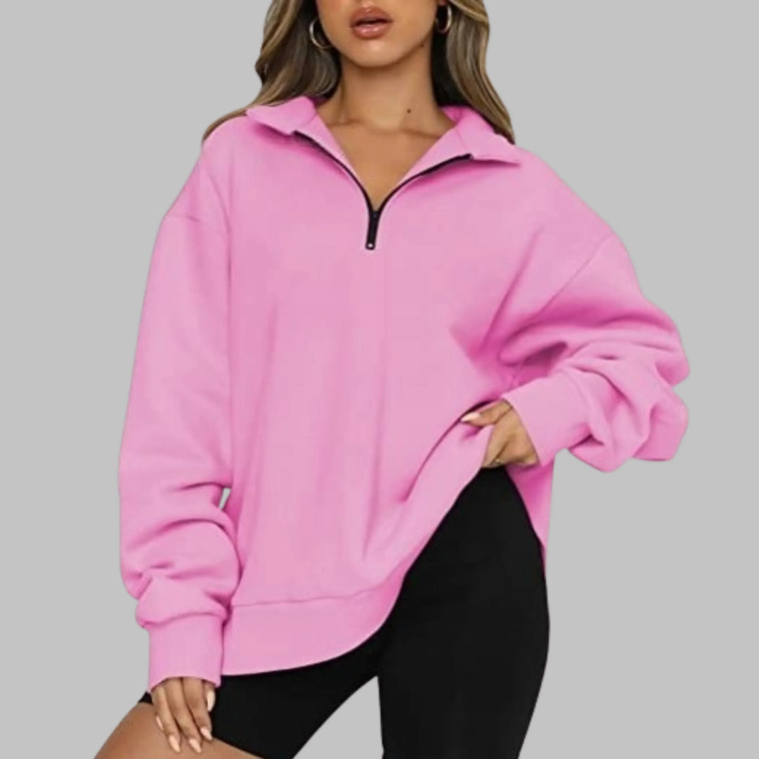 TENLEY™ - Casual Oversized Half Zip Long Sleeve Sweatshirt - MABEL LONDON