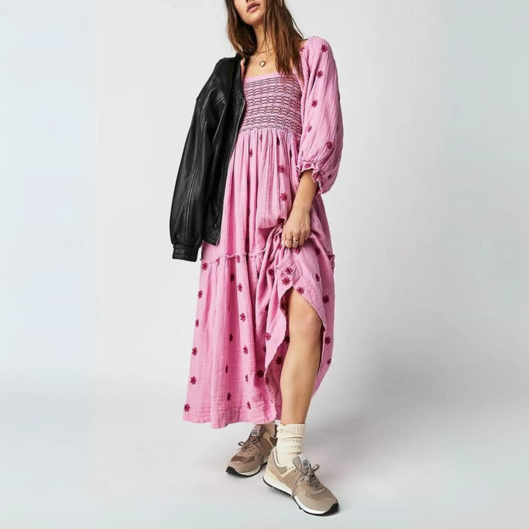 MOIRA™ - Comfy Floral Lantern Sleeve Square Neck Maxi Dress - MABEL LONDON