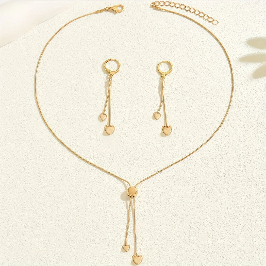 Adjustable Heart Pendant Necklace & Earrings Set - MABEL LONDON