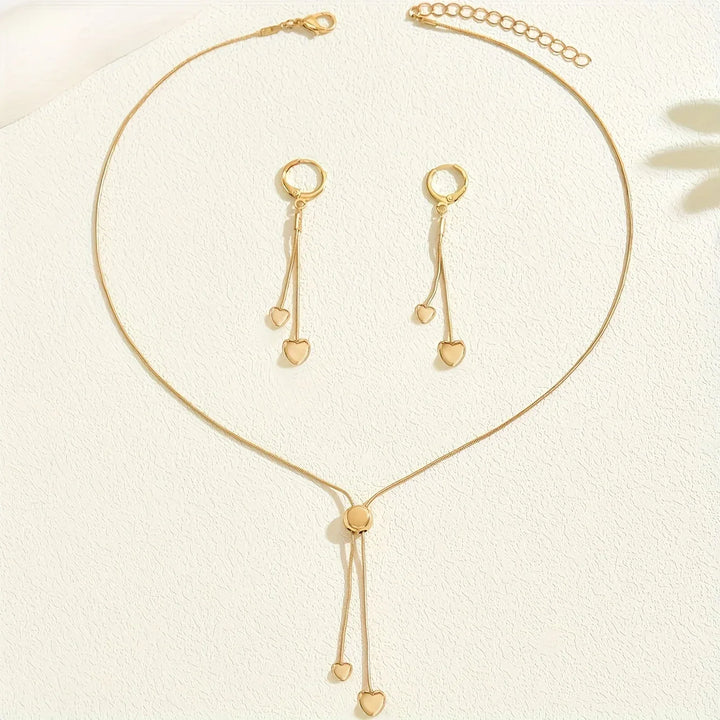 Adjustable Heart Pendant Necklace & Earrings Set - MABEL LONDON
