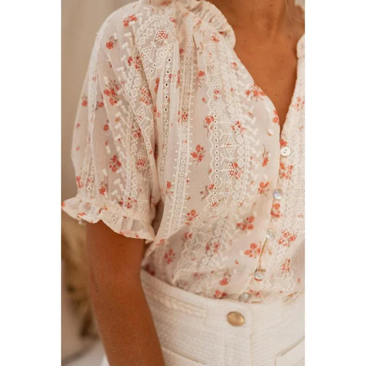 SOPHINI™ – Casual Floral Short-Sleeved Lining Blouse - MABEL LONDON