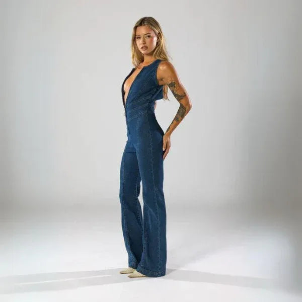ARIA™ | Flare Cut Denim Jumpsuit - MABEL LONDON