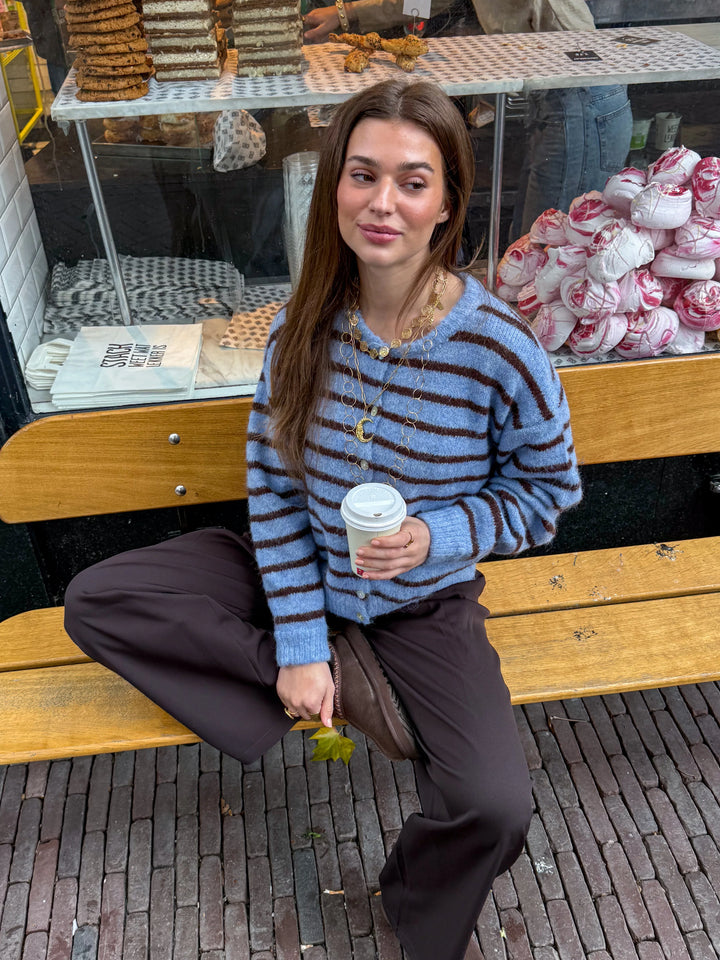 Aurora Vest Stripe Blue/Brown - MABEL LONDON