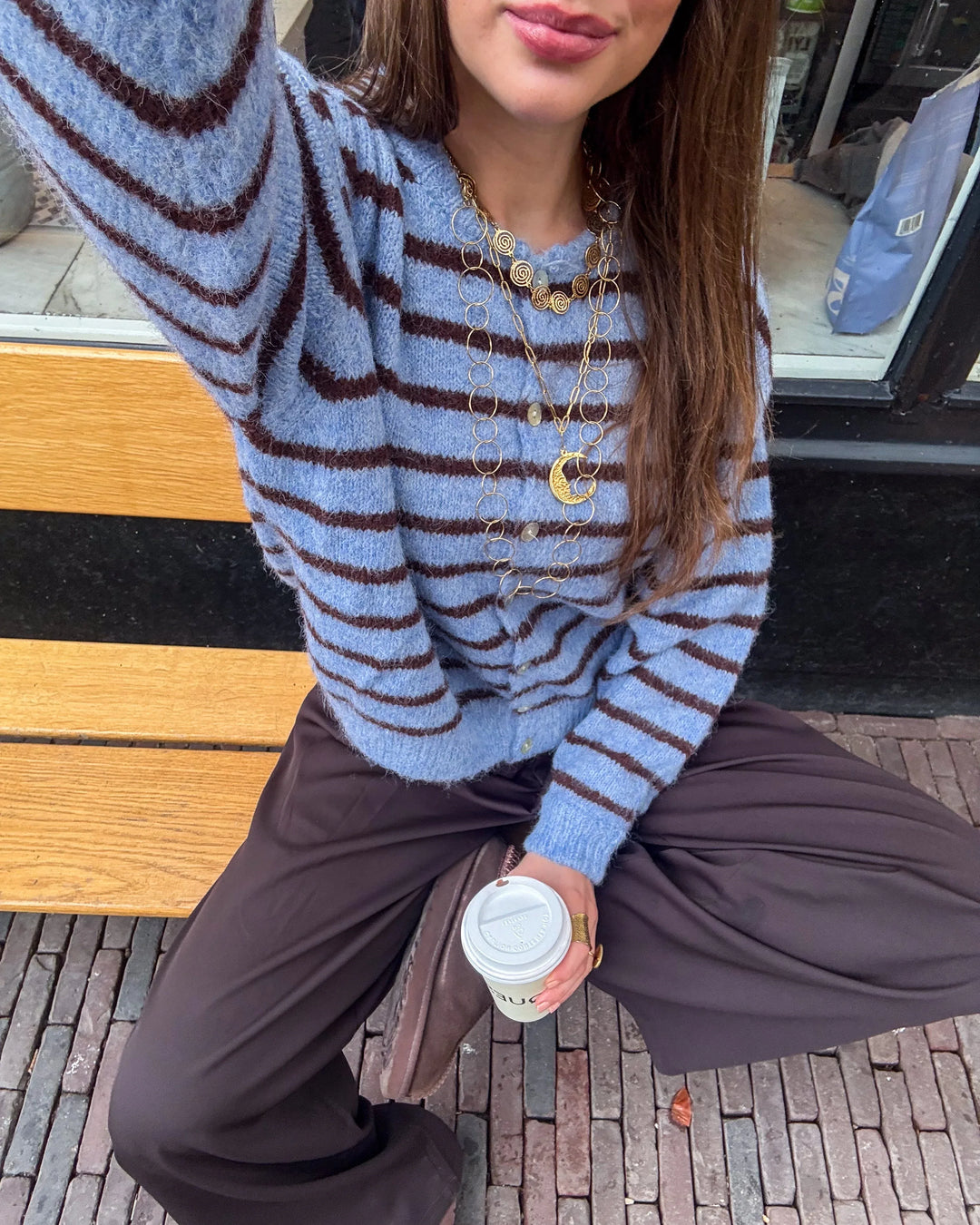 Aurora Vest Stripe Blue/Brown - MABEL LONDON