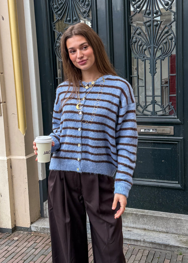 Aurora Vest Stripe Blue/Brown - MABEL LONDON