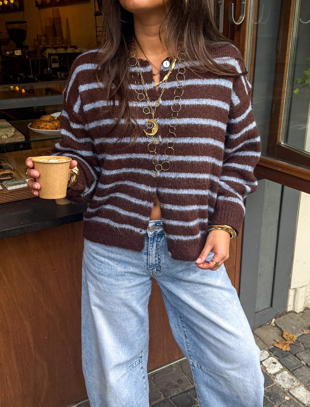 Aurora Vest Stripe Brown/Blue - MABEL LONDON