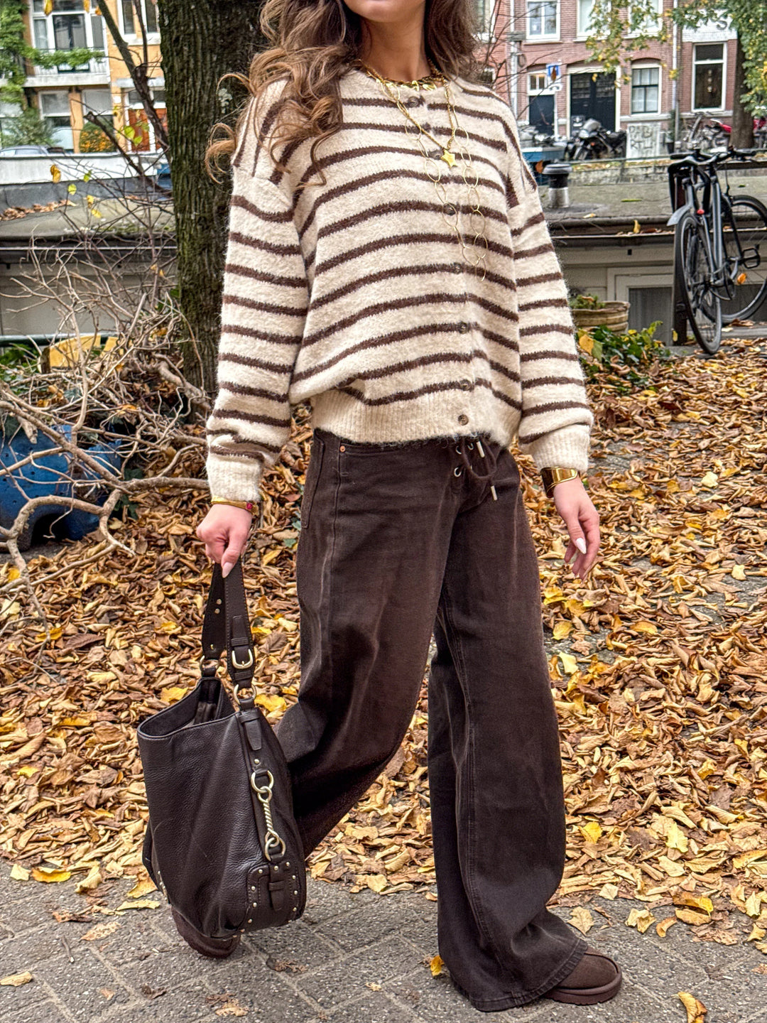 Aurora Vest Stripe Cream/Brown - MABEL LONDON