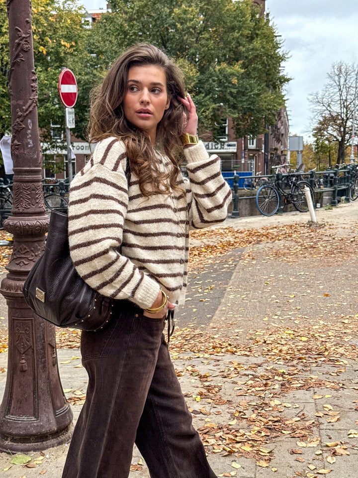 Aurora Vest Stripe Cream/Brown - MABEL LONDON