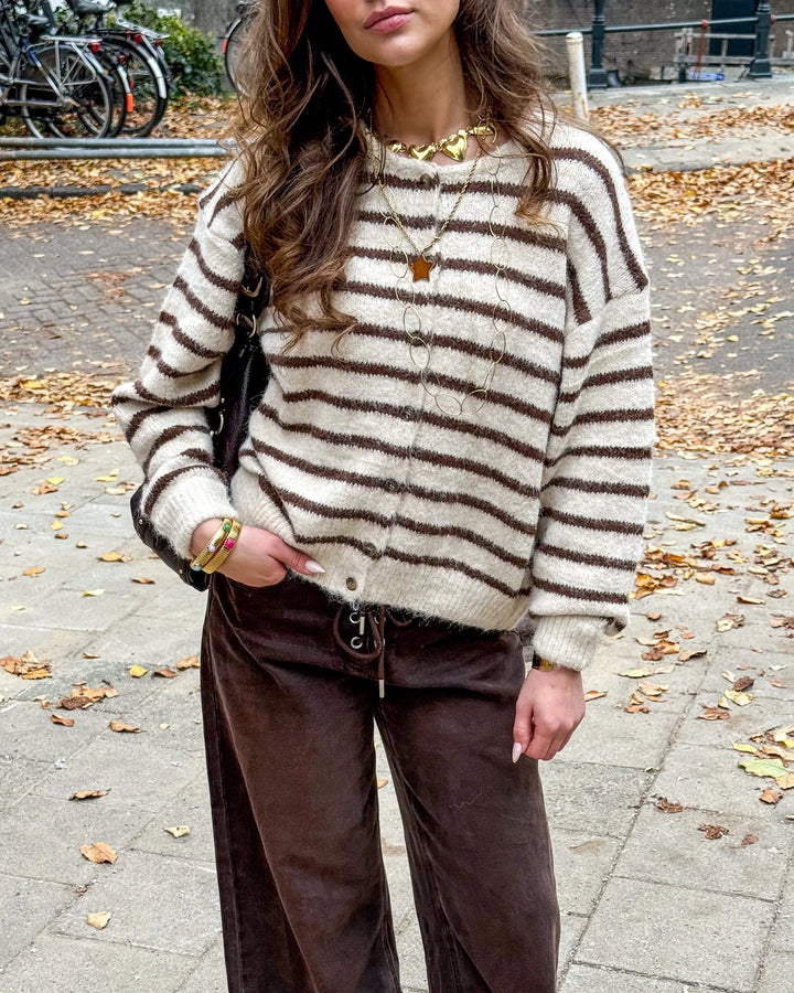 Aurora Vest Stripe Cream/Brown - MABEL LONDON